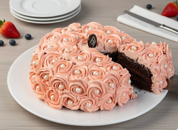 Pink Rose Strawberry Chocolate Cake  (1/2 Kg - Eggless)